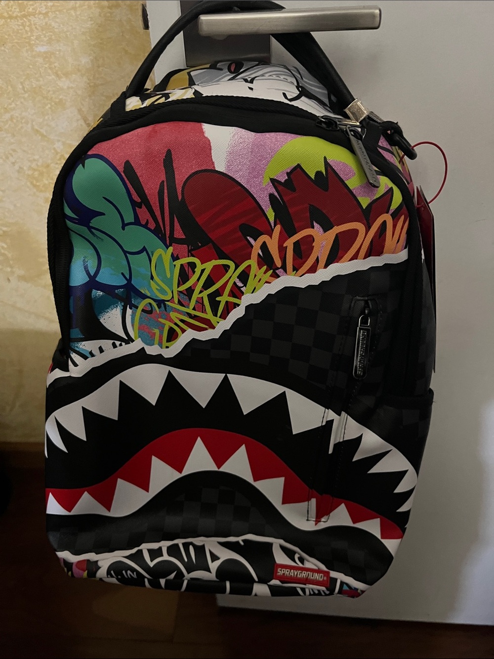 Sprayground Black Multi Shark Graffiti Checkerboard Backpack - Picture 3 of 4